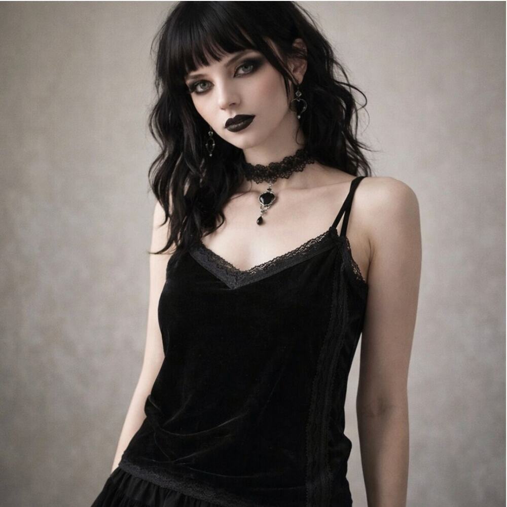 Who What Wear Black Velvet Tank Top Spaghetti Straps sz S